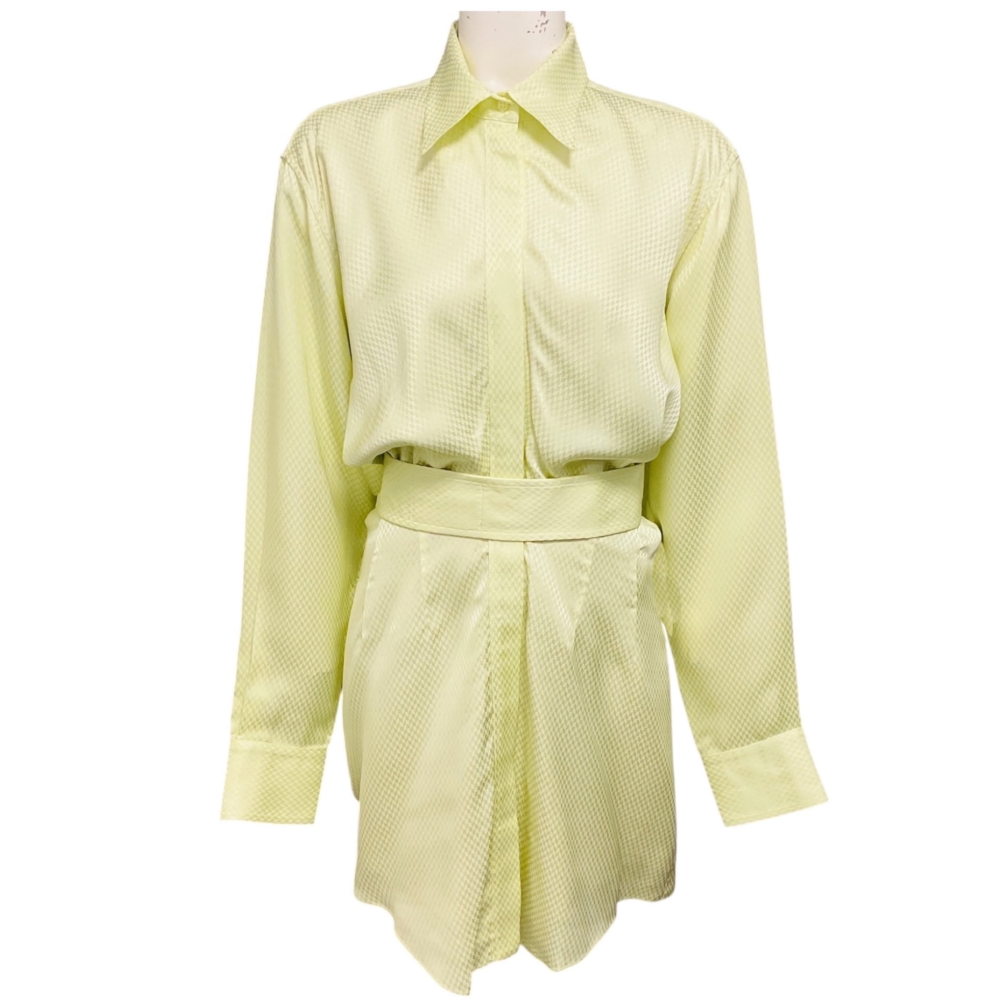 Brandon Maxwell Honeydew / Light Green Vera Belted Shirtdress Mini Dress
