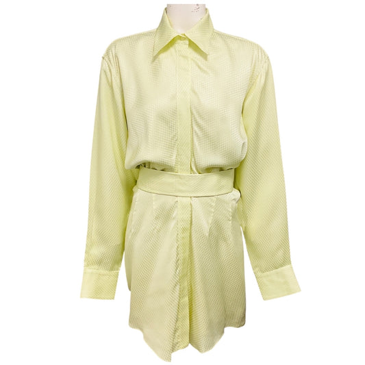 Brandon Maxwell Honeydew / Light Green Vera Belted Shirtdress Mini Dress