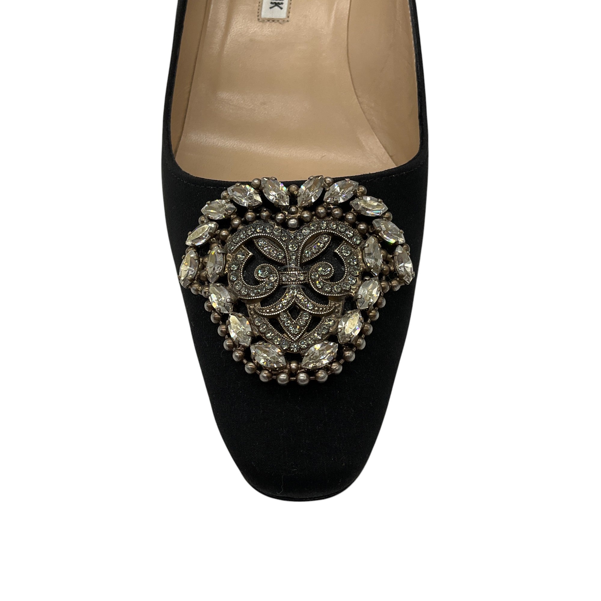 Manolo Blahnik Black Crystal Embellished Satin Pumps