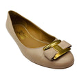 Load image into Gallery viewer, Salvatore Ferragamo Beige / Gold Buckle Leather Ballet Flats with Grosgrain Bow
