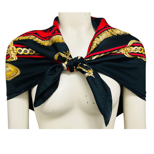 Hermes Dark Navy Blue / Red / Gold Multi Bride de Cour Square Silk Twill Scarf