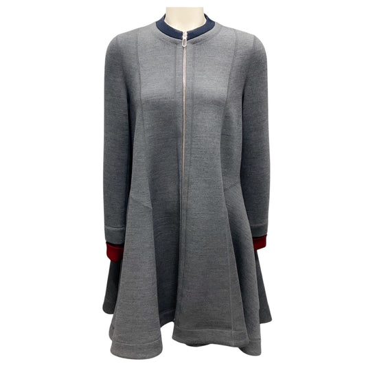 Christian Dior Charcoal Grey / Navy / Burgundy Zip Front Wool Swing Coat