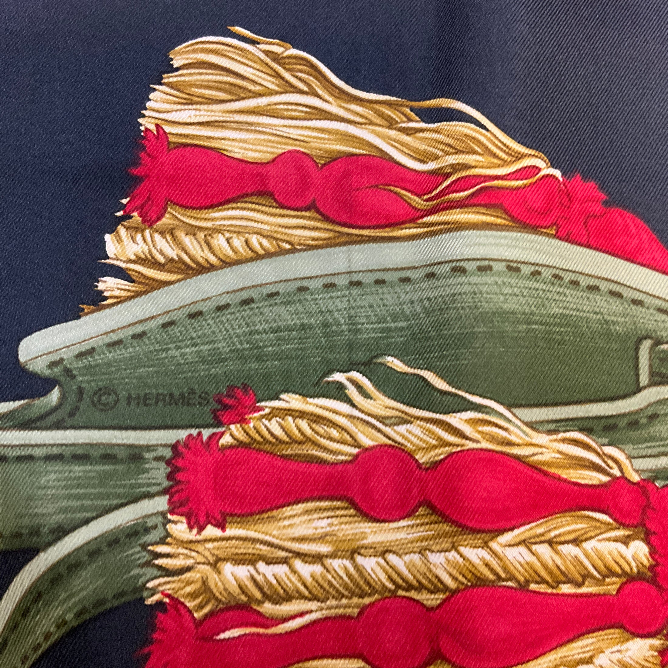 Hermes Dark Navy Blue / Red / Gold Multi Bride de Cour Square Silk Twill Scarf