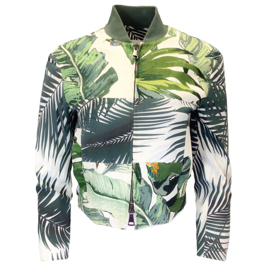 Max Mara Green Multi Tropical Print Full Zip Jacket