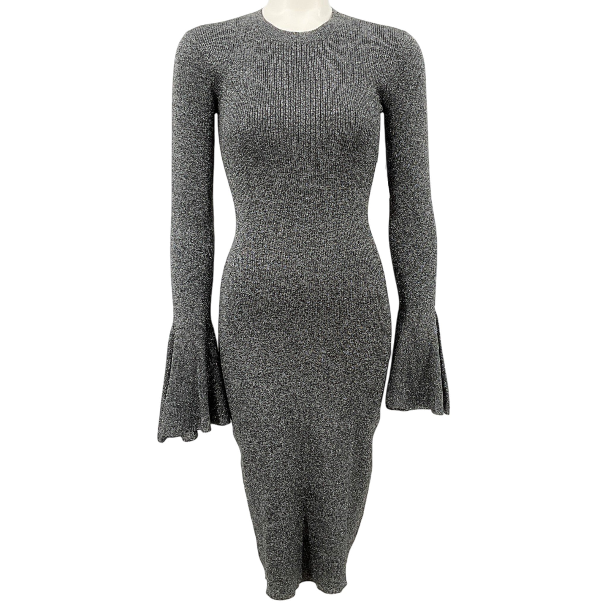 Frame Silver Shimmer Lurex Godet Bell Sleeve Dress
