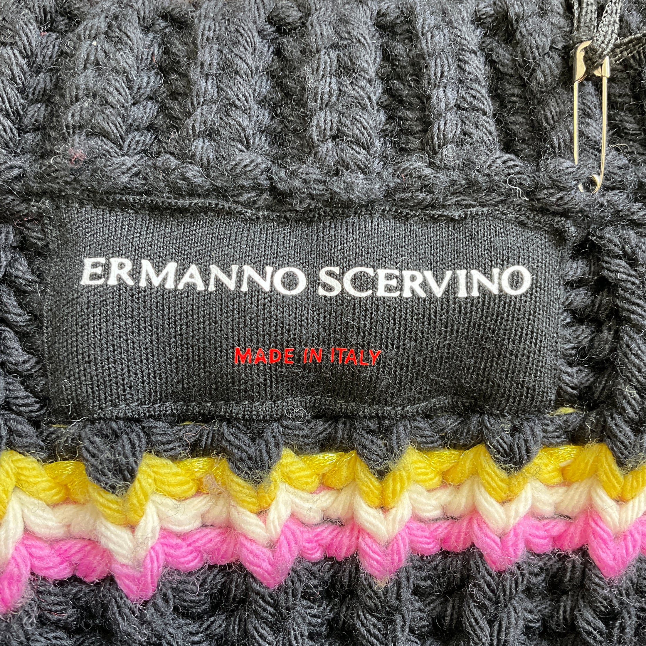 Ermanno Scervino Black Multi Striped Chunky Wool Knit Sweater