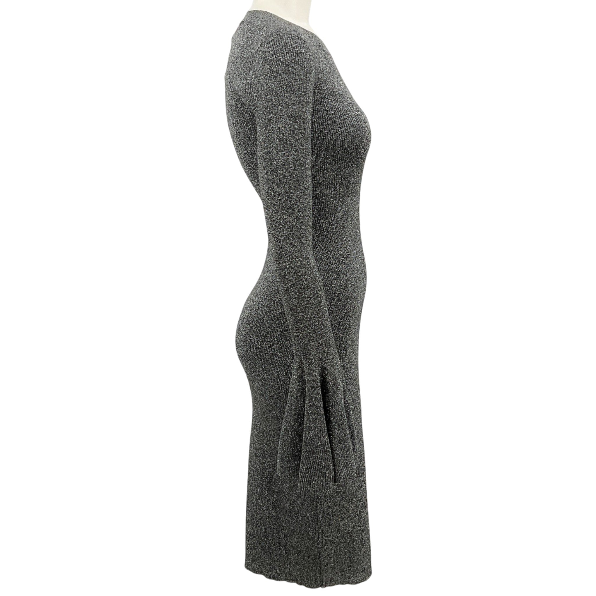 Frame Silver Shimmer Lurex Godet Bell Sleeve Dress