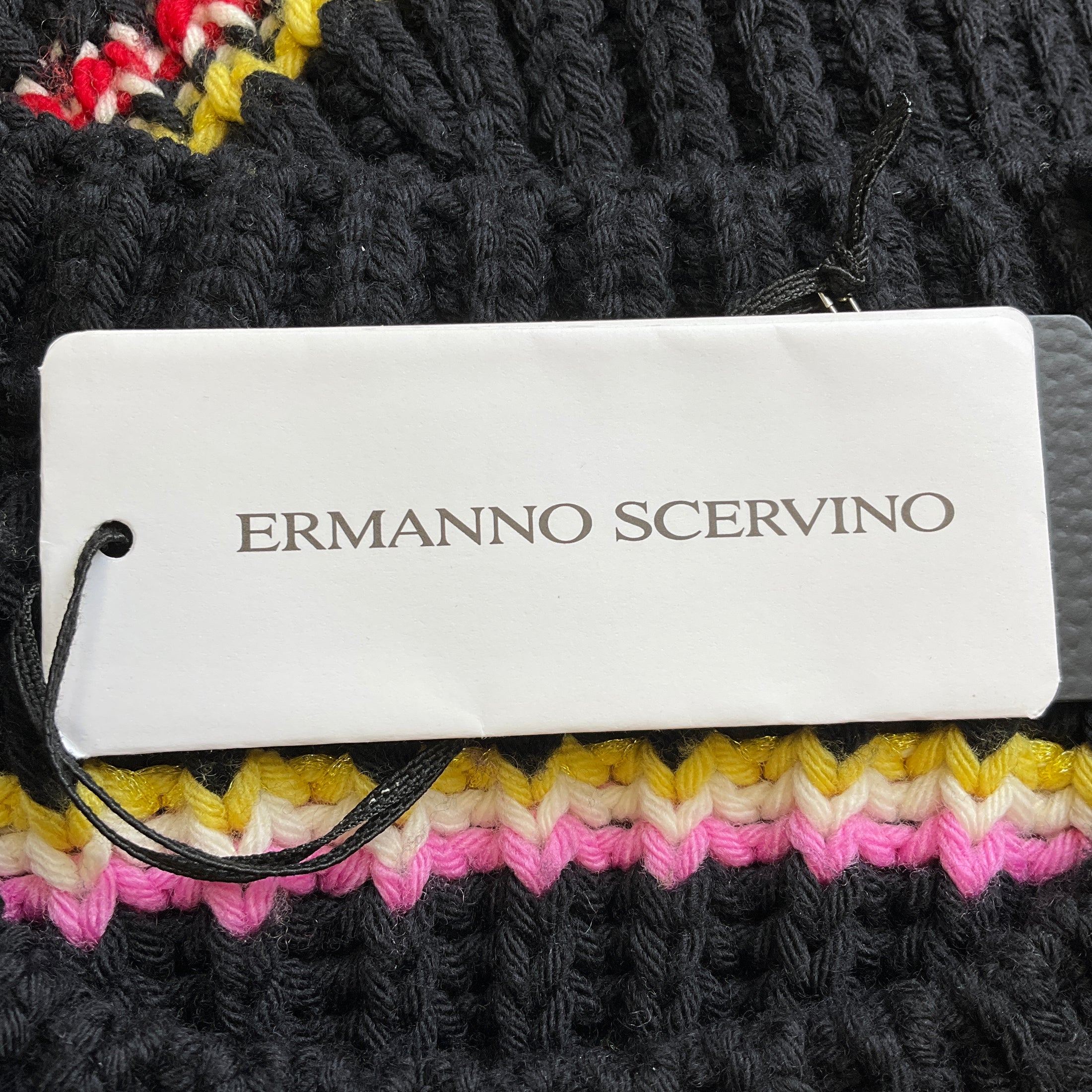 Ermanno Scervino Black Multi Striped Chunky Wool Knit Sweater