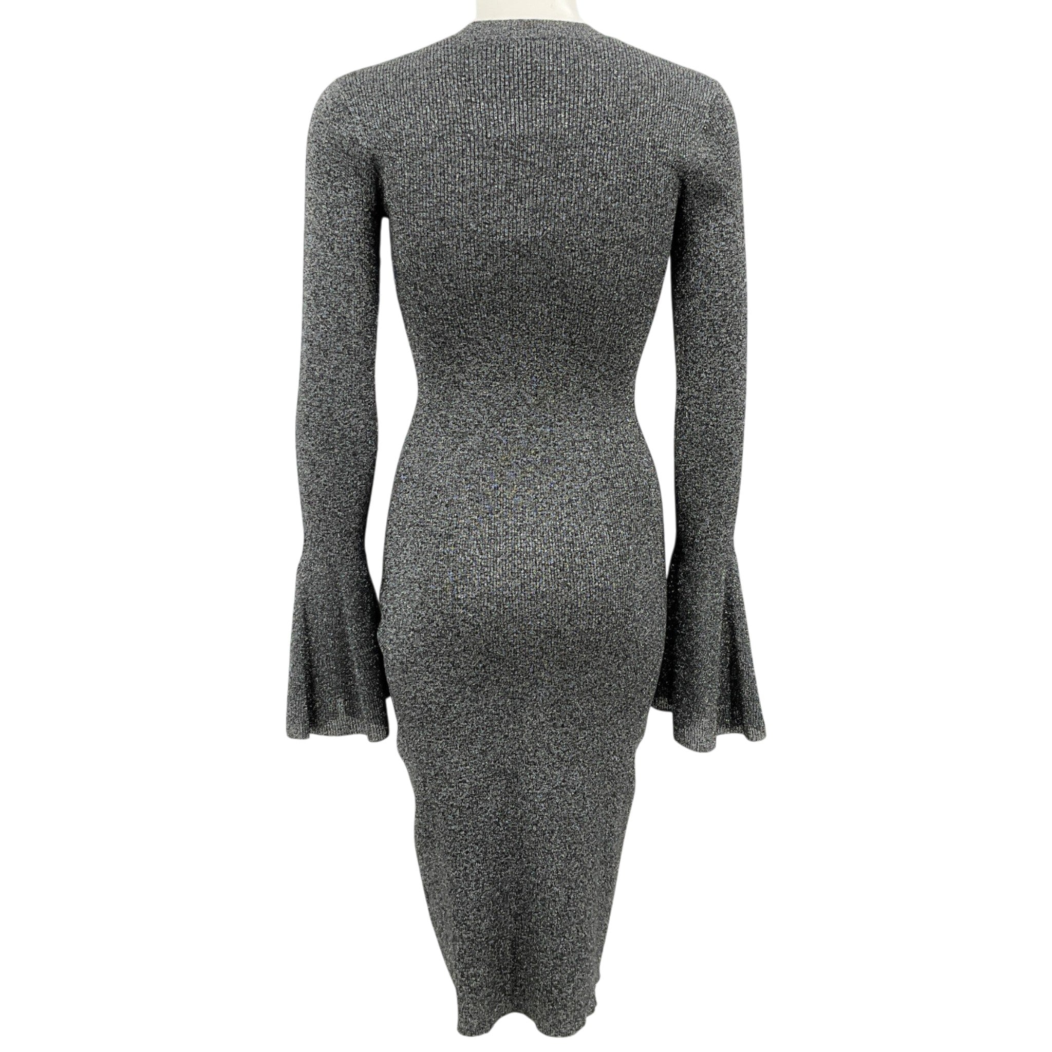 Frame Silver Shimmer Lurex Godet Bell Sleeve Dress