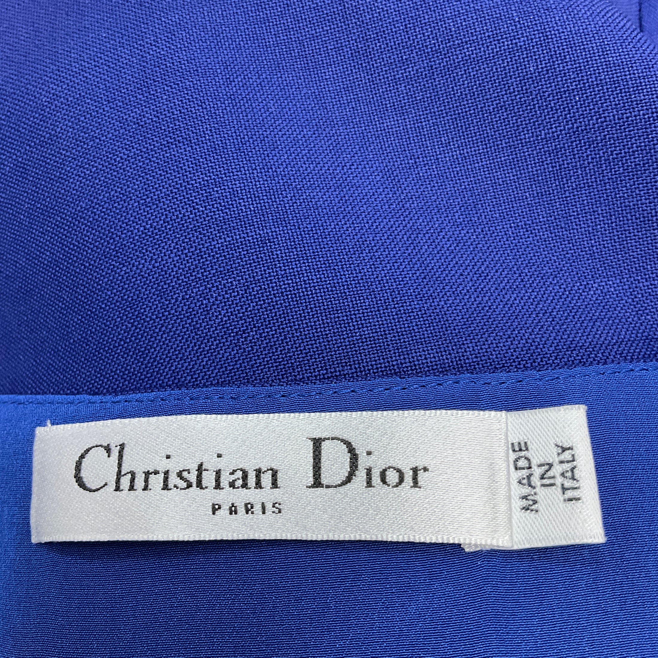 Christian Dior Royal Blue Sleeveless V Neck Asymmetric Hem Midi Dress