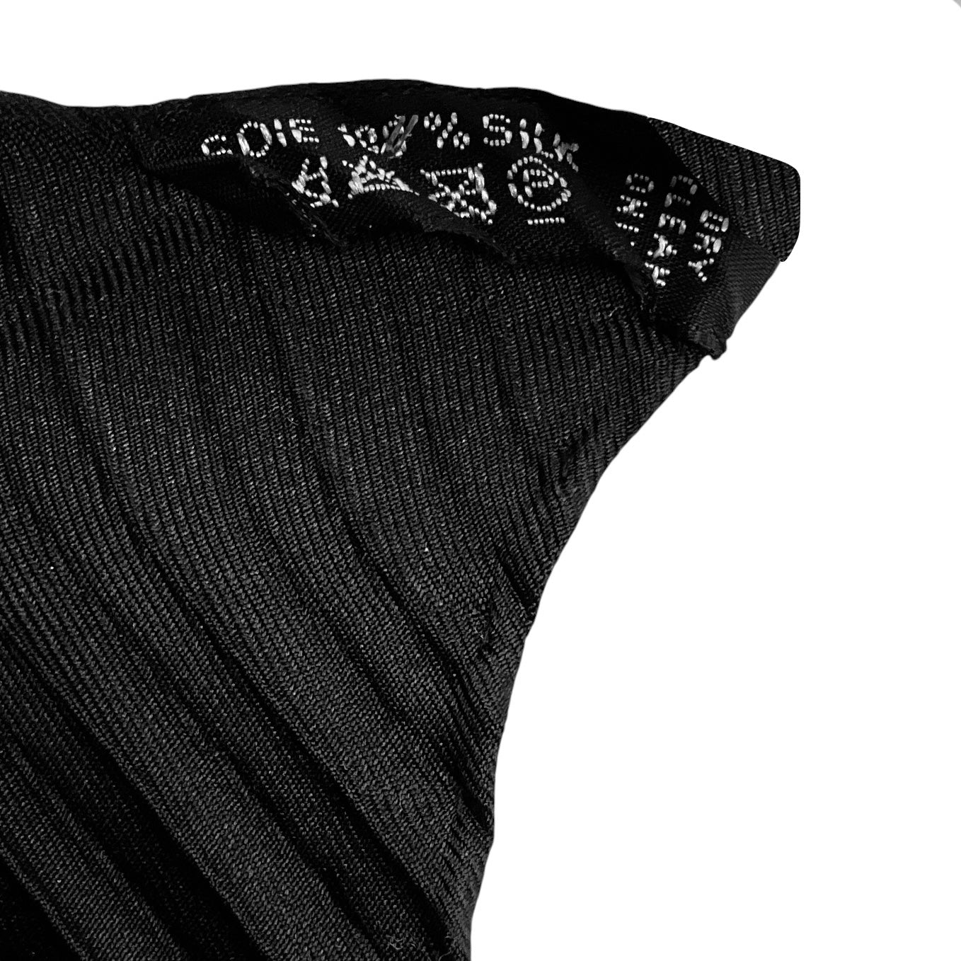 Hermes Black Multi Les Printemps de Thera Print Plisse Pleated Silk Twill Scarf