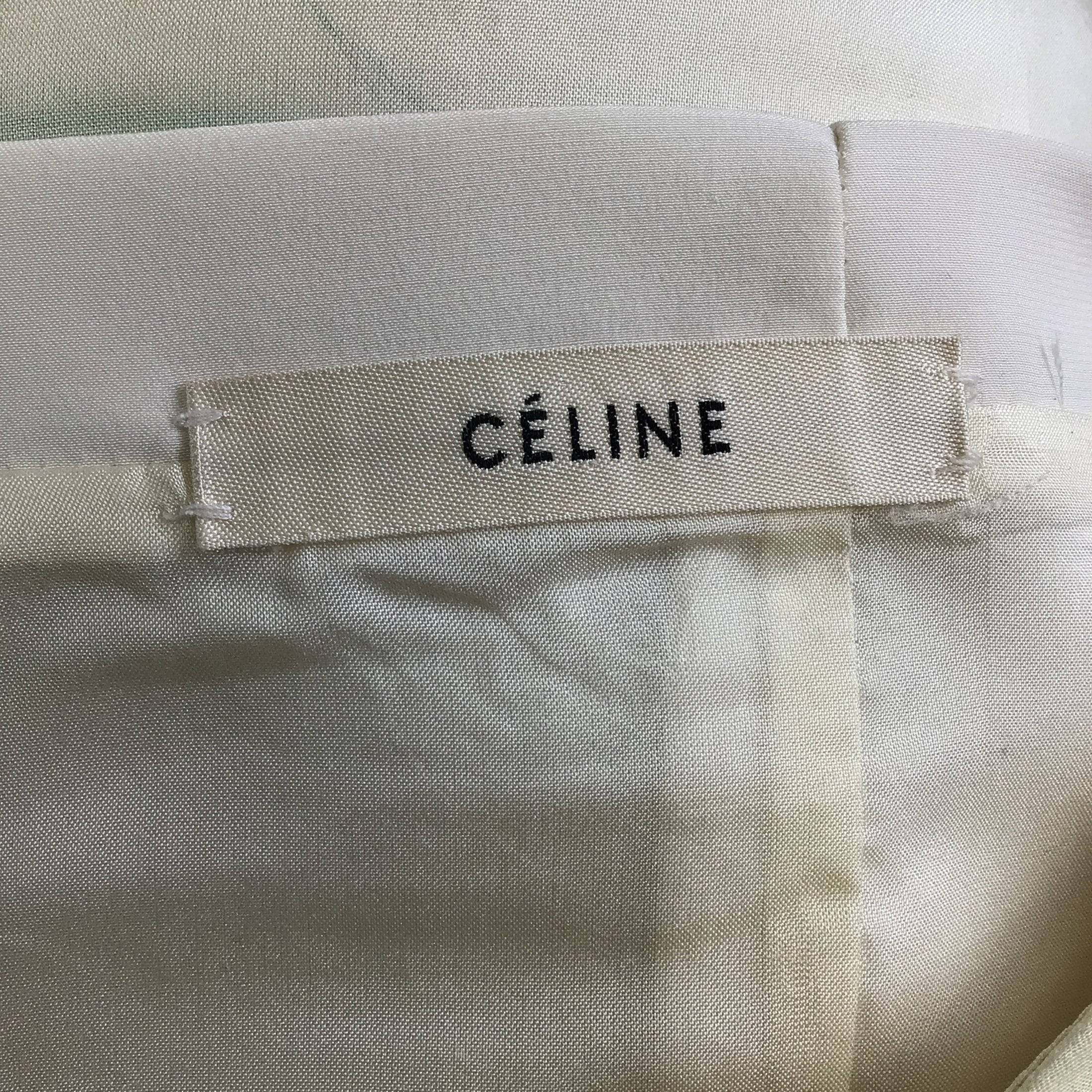 Celine Ivory / Blue / Green Striped Short Sleeved Silk Blouse