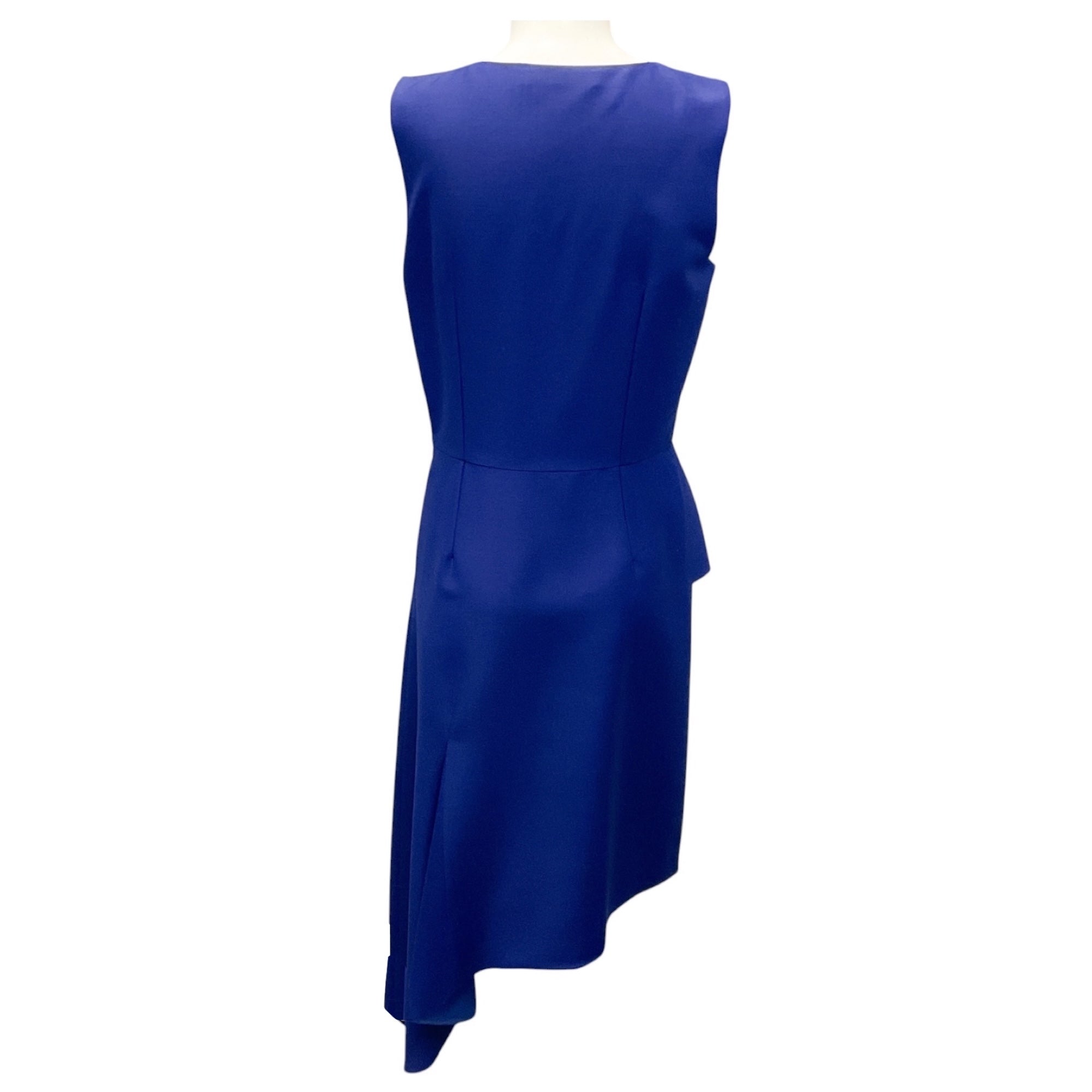 Christian Dior Royal Blue Sleeveless V Neck Asymmetric Hem Midi Dress
