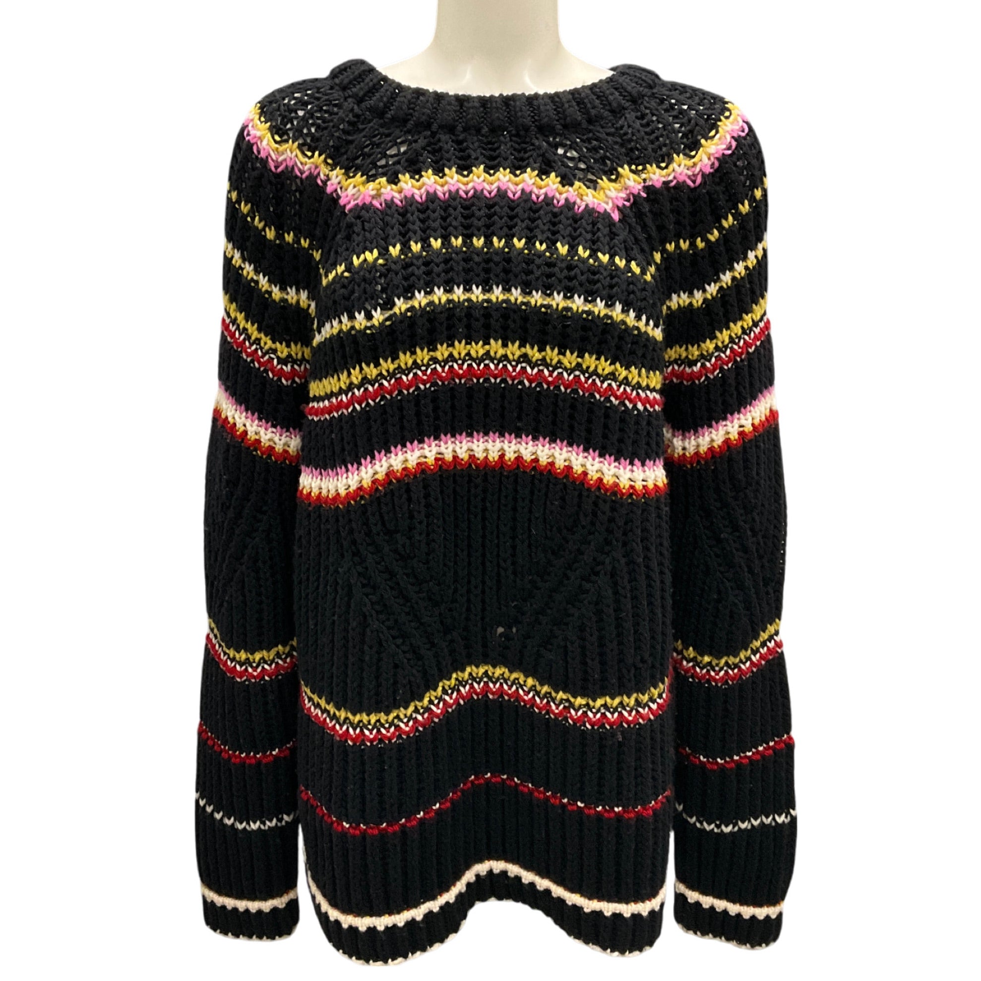 Ermanno Scervino Black Multi Striped Chunky Wool Knit Sweater