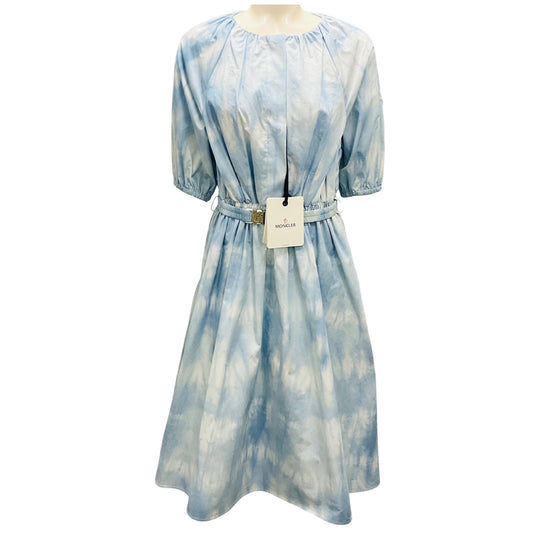 Moncler Light Blue Tie Dye Cotton Midi Dress