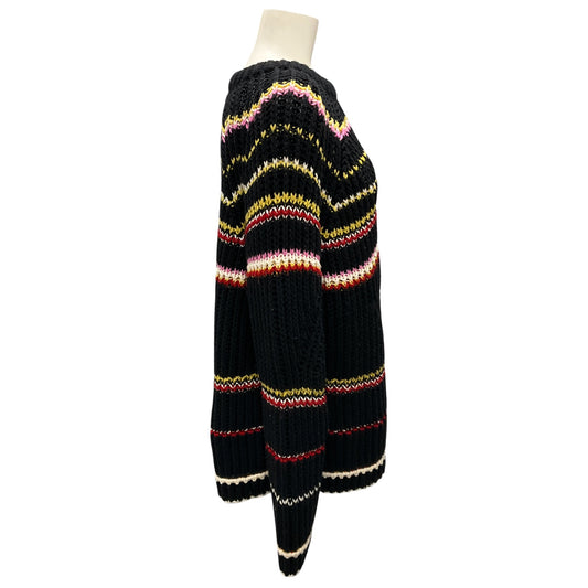 Ermanno Scervino Black Multi Striped Chunky Wool Knit Sweater