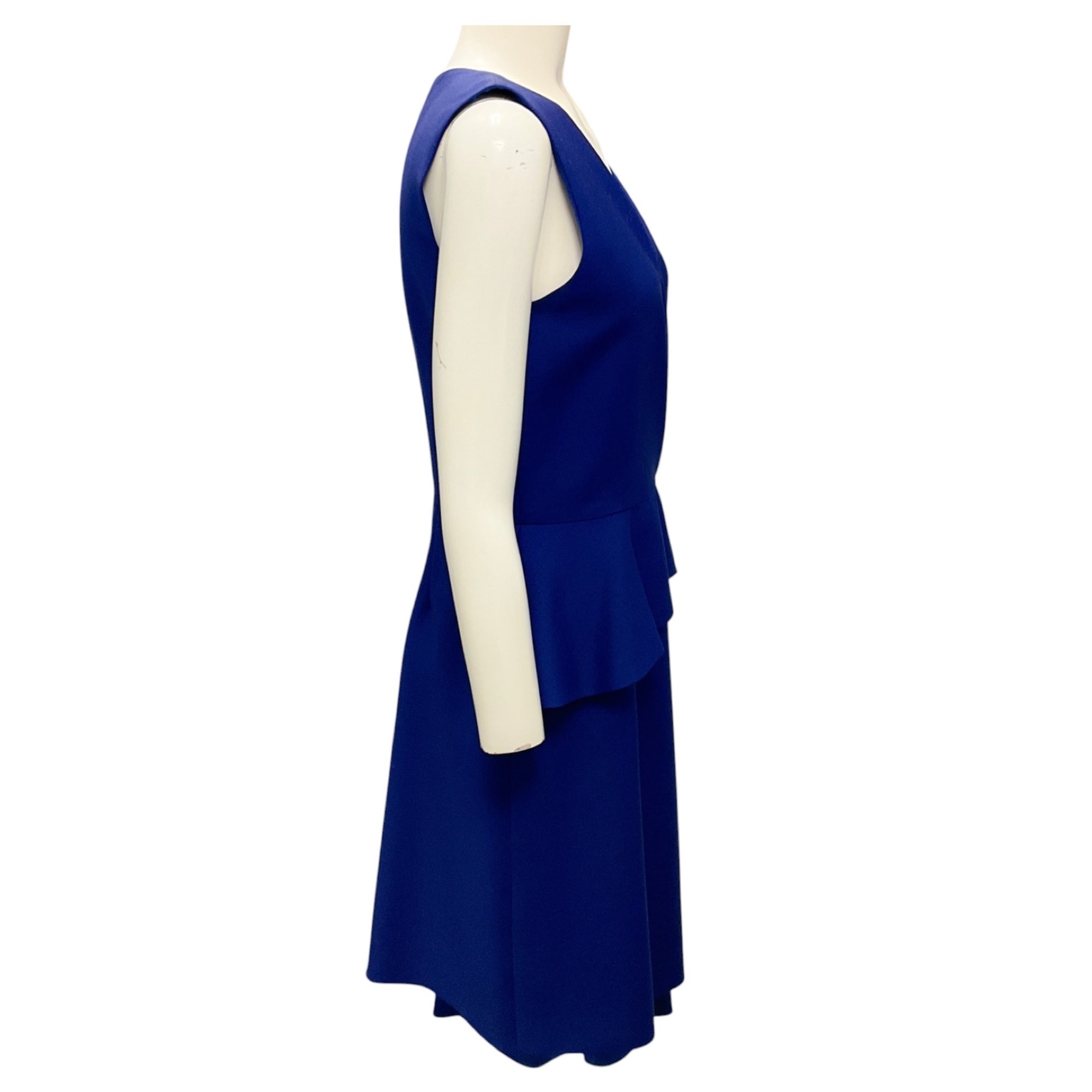Christian Dior Royal Blue Sleeveless V Neck Asymmetric Hem Midi Dress