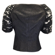 Oscar de la Renta Black / Silver Shimmery Short Sleeved Jacquard Blazer