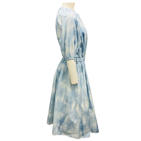 Moncler Light Blue Tie Dye Cotton Midi Dress
