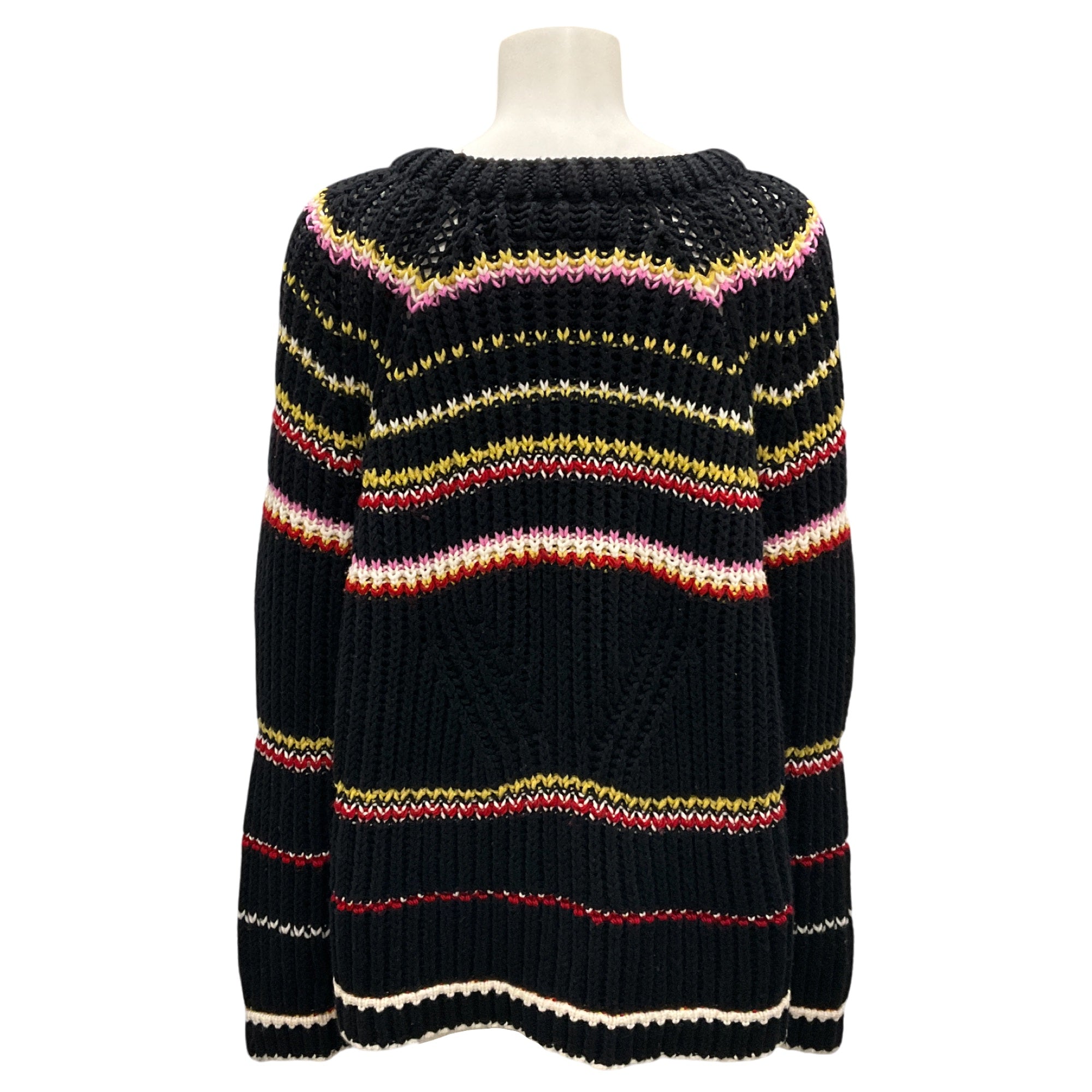 Ermanno Scervino Black Multi Striped Chunky Wool Knit Sweater