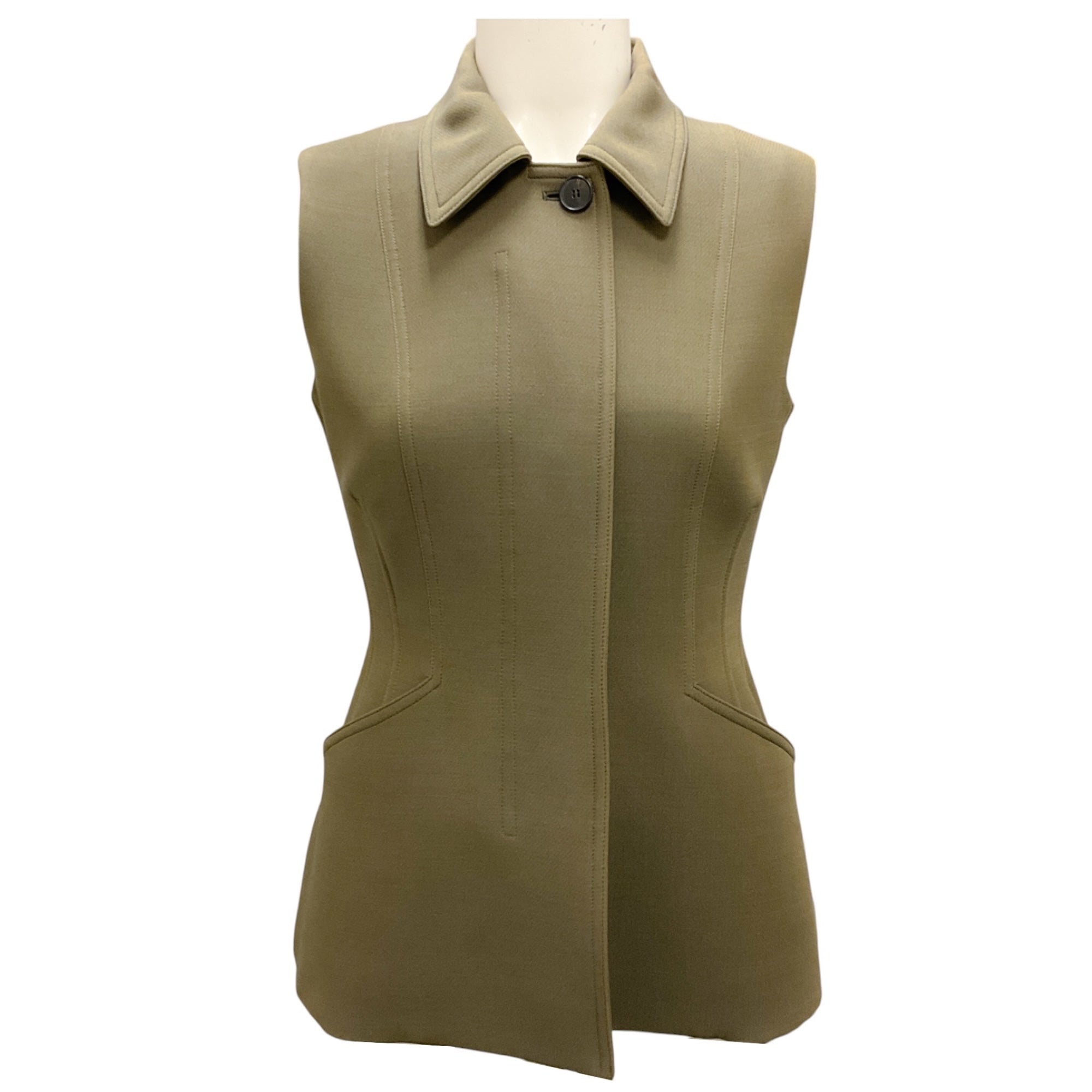 Christian Dior Olive Structured Wool and Silk Vest