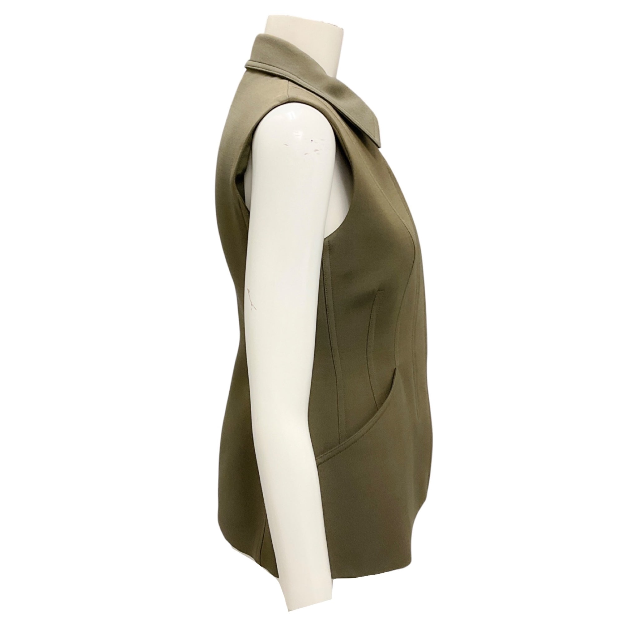 Christian Dior Olive Structured Wool and Silk Vest