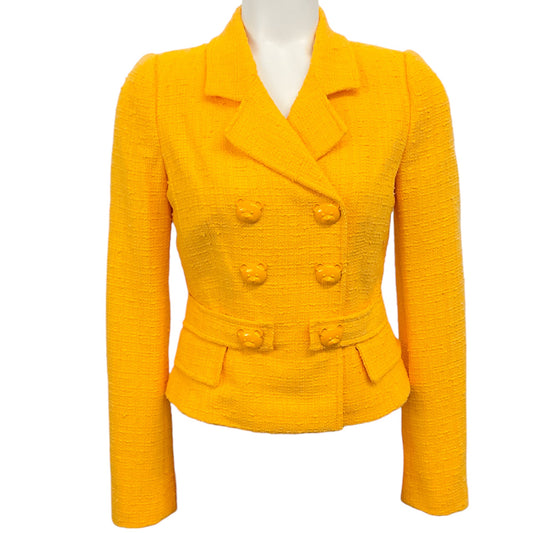 Moschino Couture Yellow Double Breasted Teddy Button Tweed Jacket
