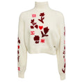 Load image into Gallery viewer, Chanel Ivory / Red / Burgundy Intarsia Cashmere Knit Pullover Sweater with Crystal CC Logo
