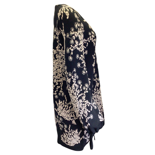 Chloe Black / Beige Floral Embossed Wool Knit Jacquard Dress