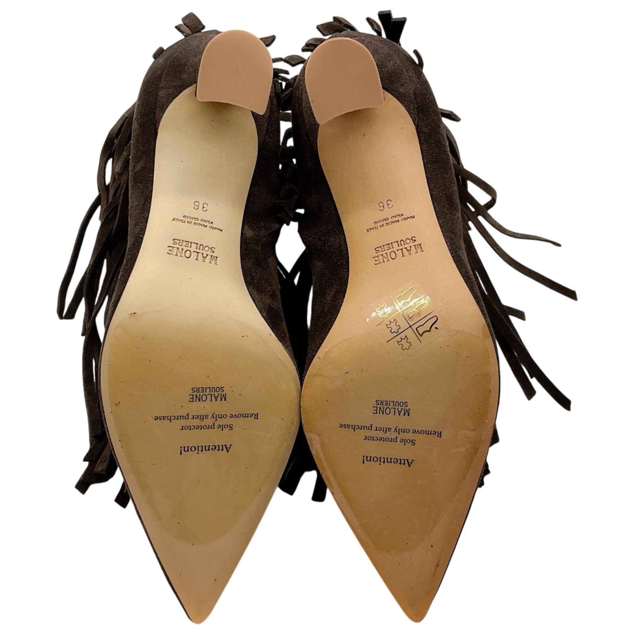 Malone Souliers Brown Suede 70mm Donnie Fringe Ankle Boots