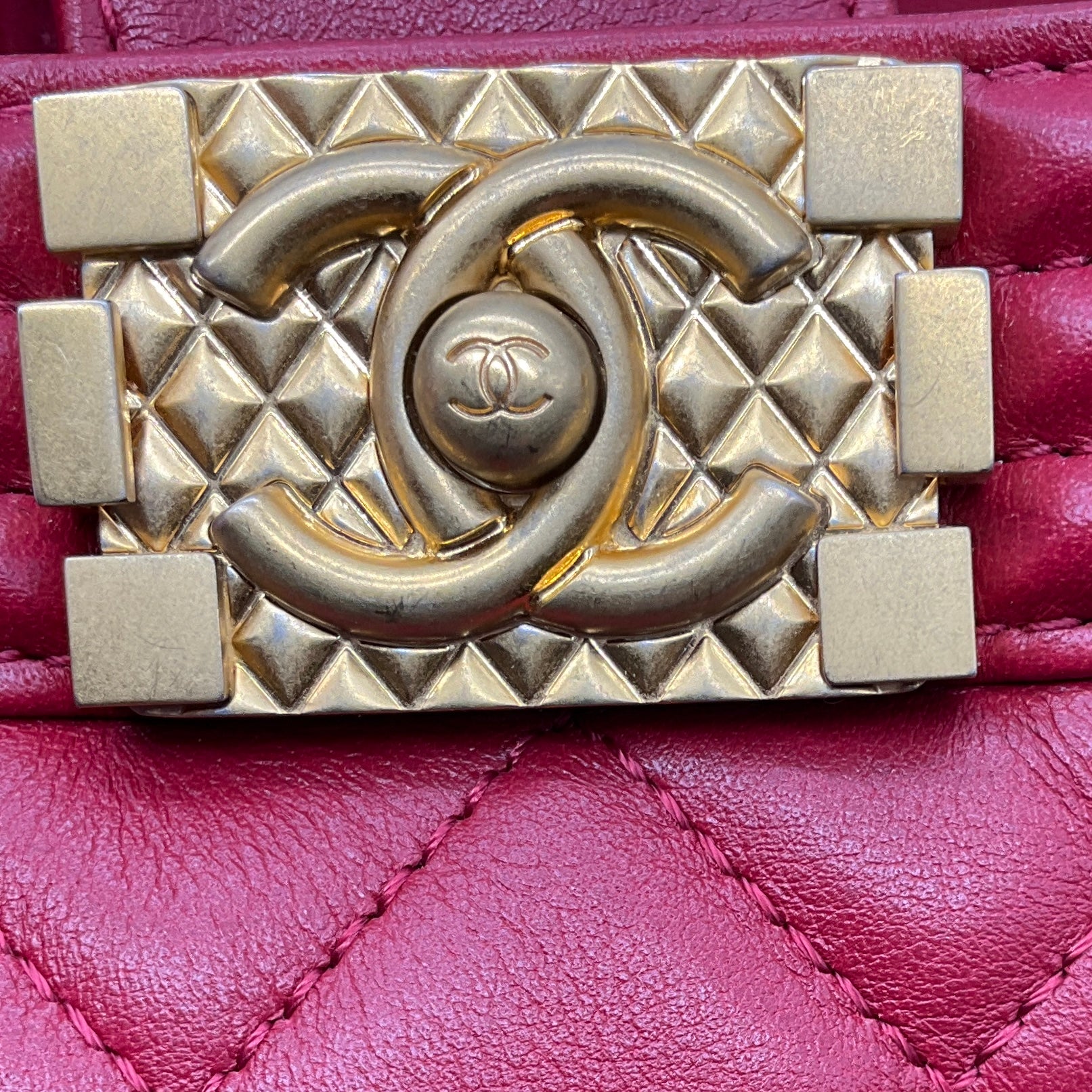 Chanel Red / Gold Hardware Quilted Calfskin Leather Boy Bucket Bag