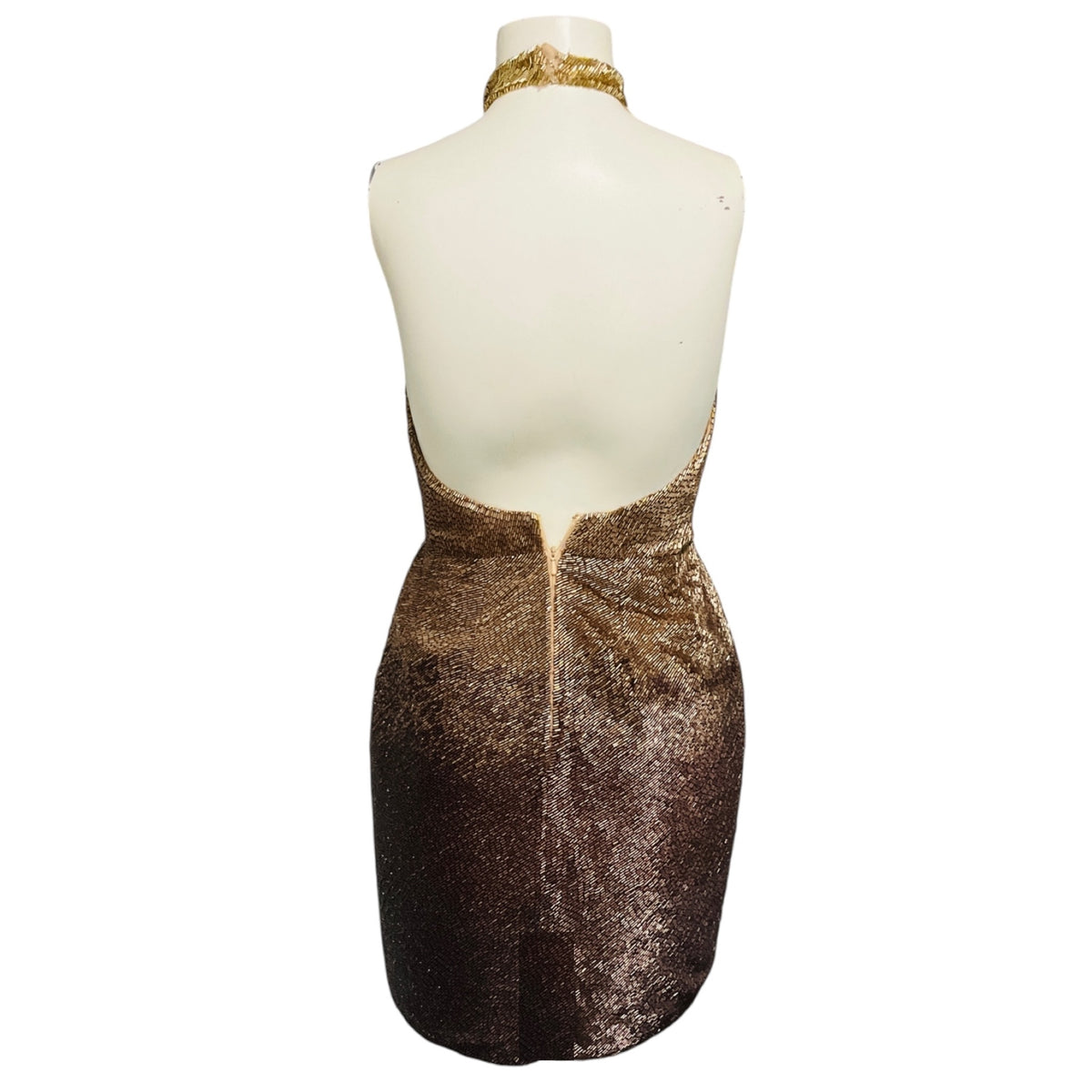 Oscar de la Renta Gold Metallic Ombre Effect Beaded Mini Cocktail Dress
