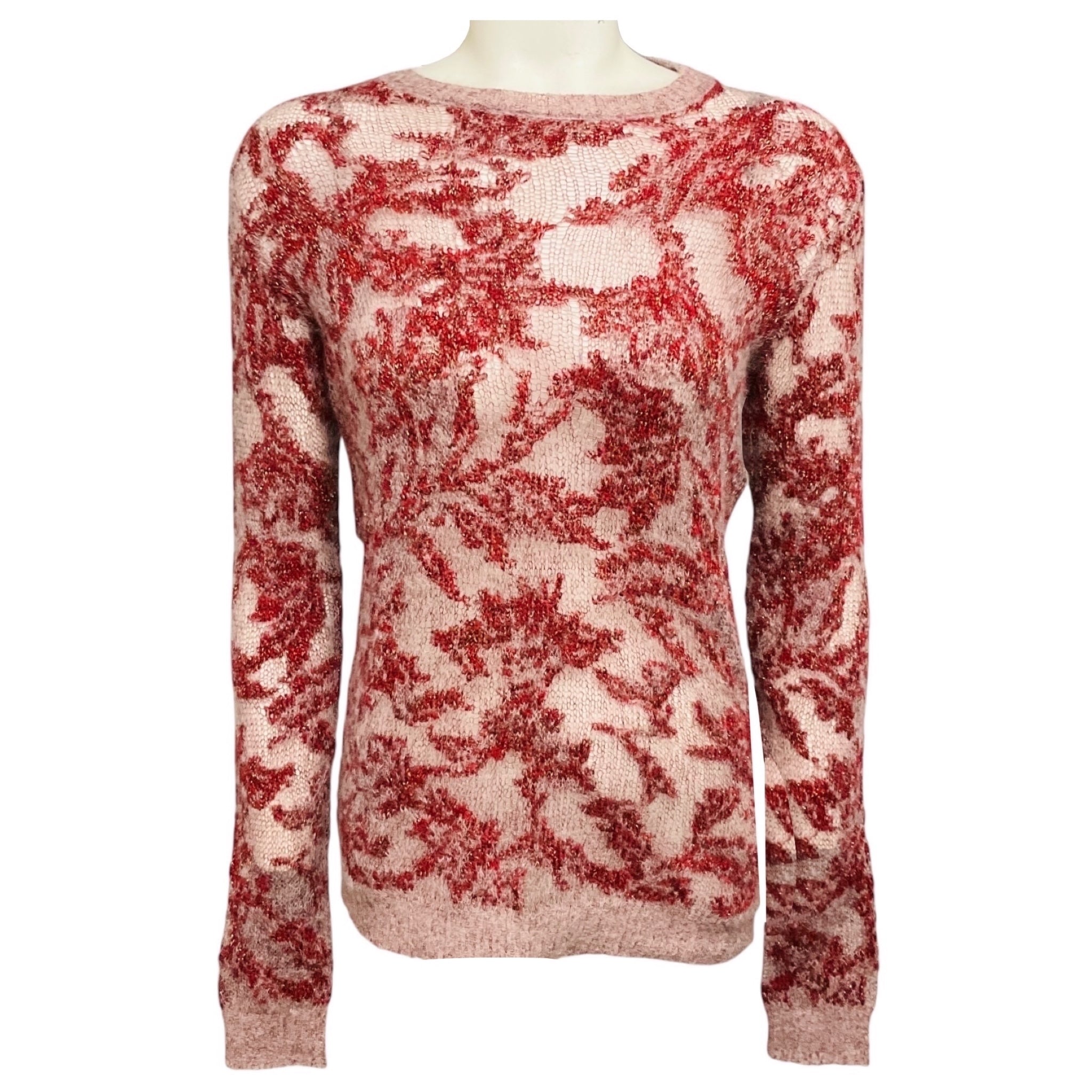 Christian Dior Red / Pink / Gold Metallic Knit Sweater with CD Logo Bee Embroidery