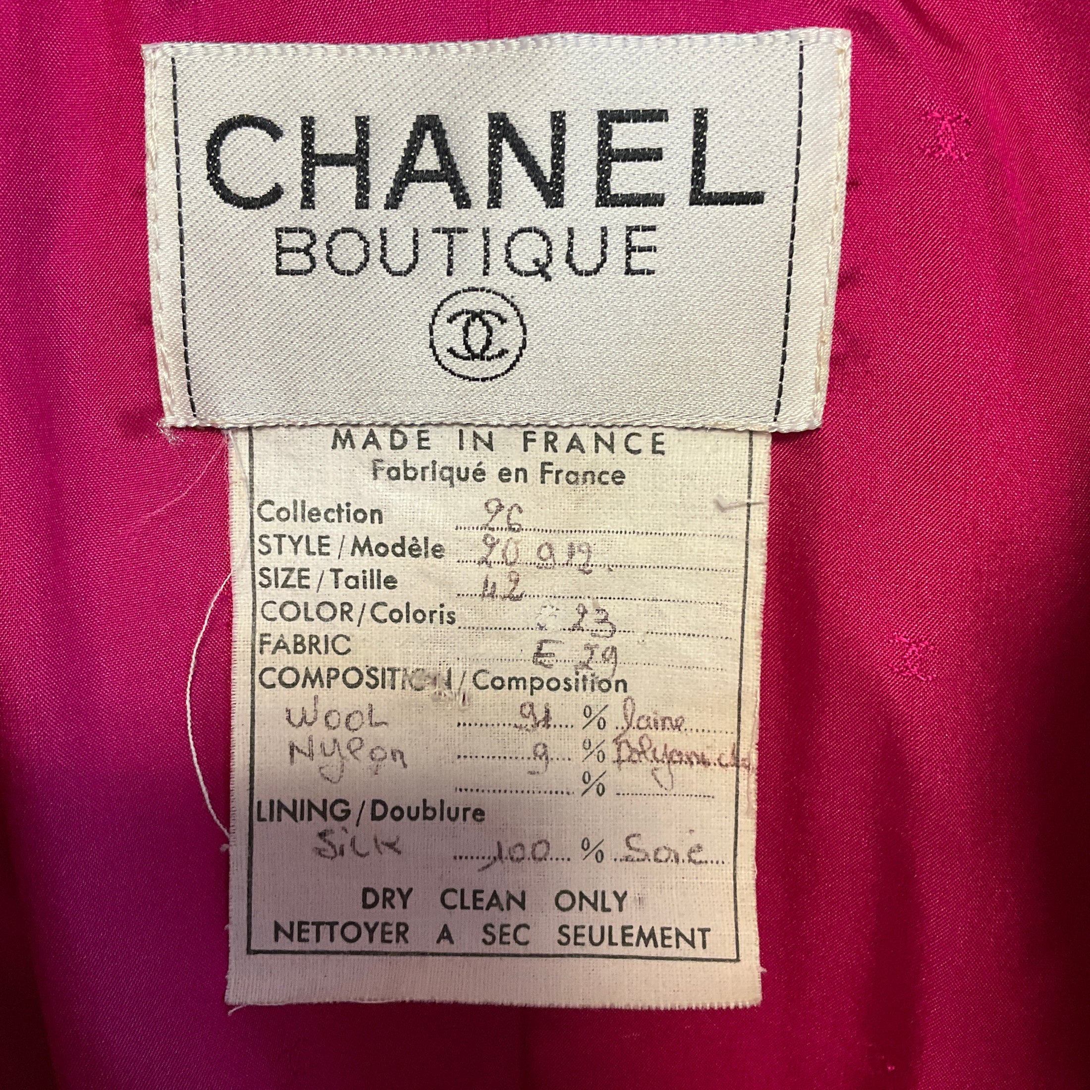 Chanel Vintage Hot Pink Boucle Wool Tweed Jacket with Gold CC Logo Buttons