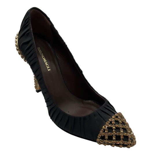 Bruno Magli Black Crystal Embellished Pleated Fabric Pumps