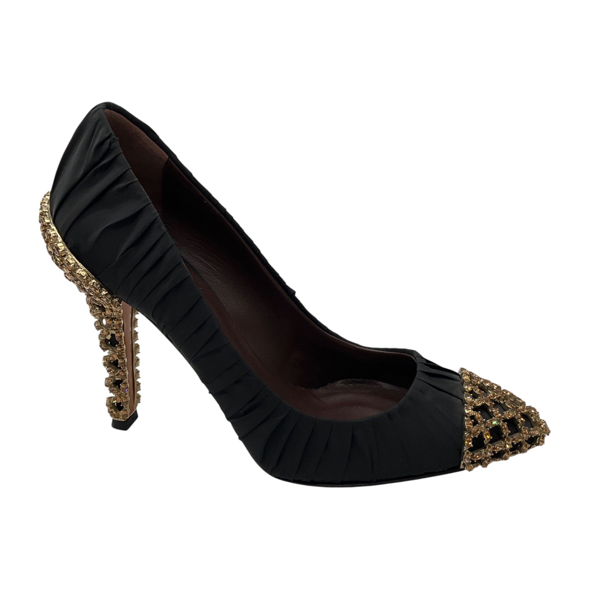 Bruno Magli Black Crystal Embellished Pleated Fabric Pumps