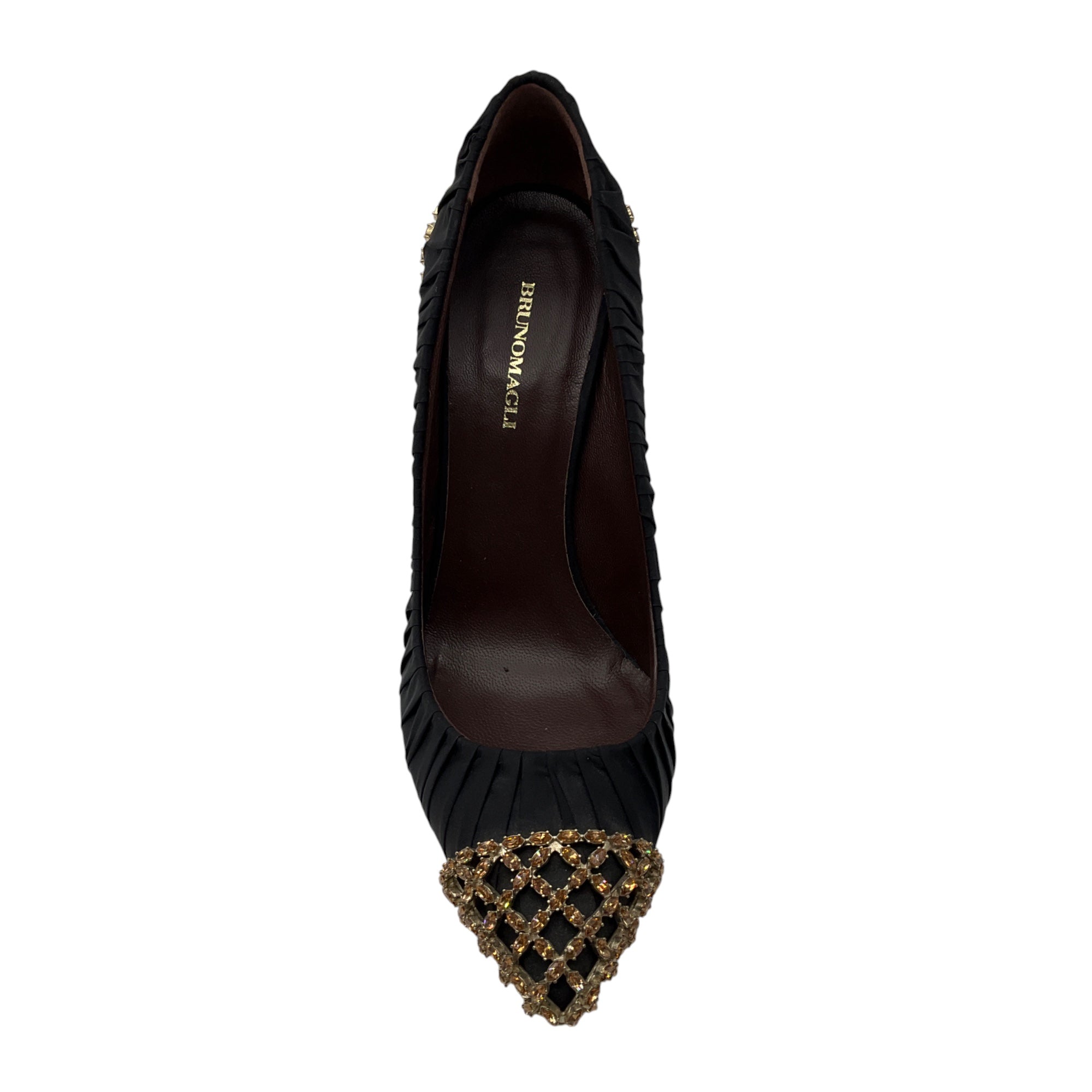 Bruno Magli Black Crystal Embellished Pleated Fabric Pumps