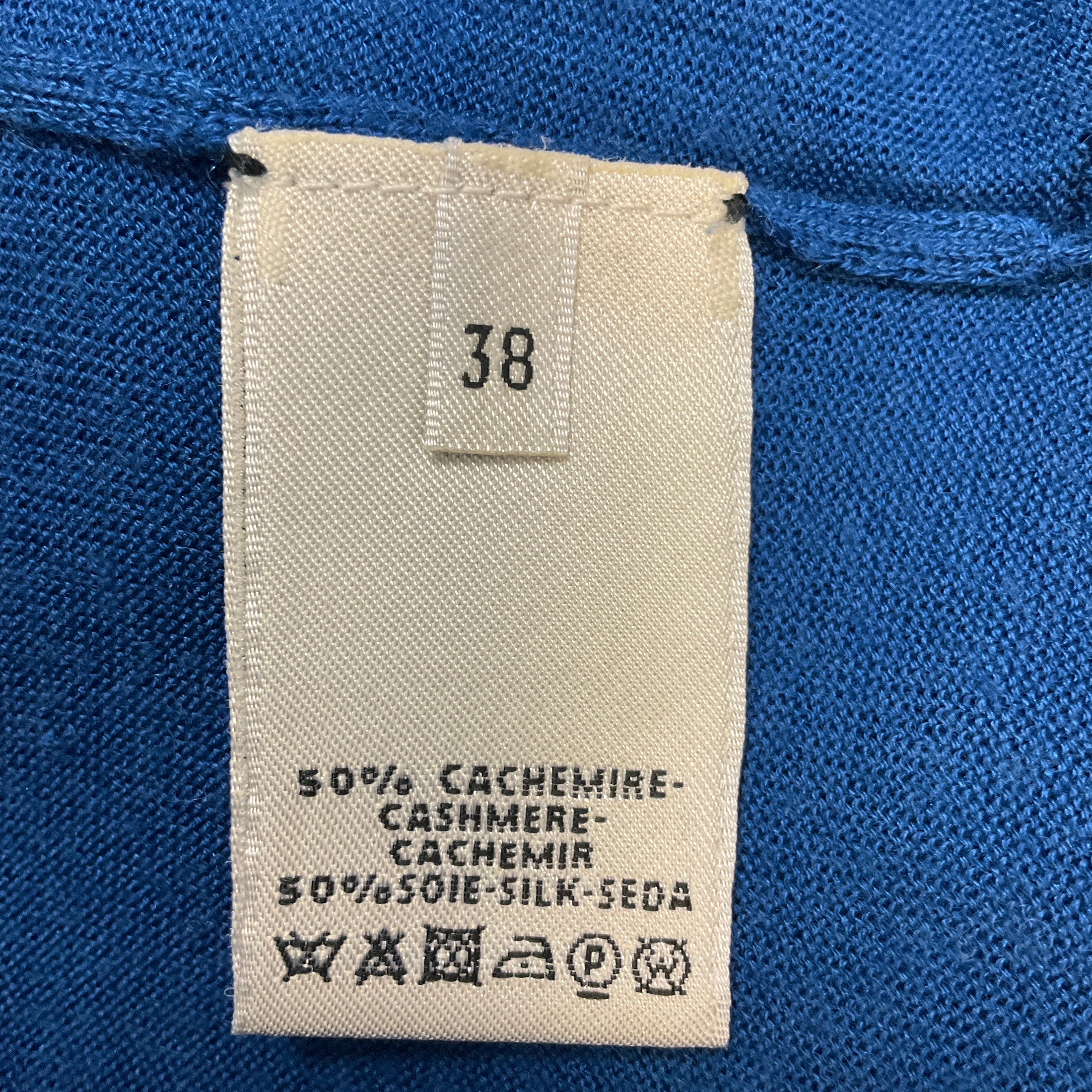 Hermes Blue Long Sleeved V-Neck Cashmere and Silk Knit Sweater