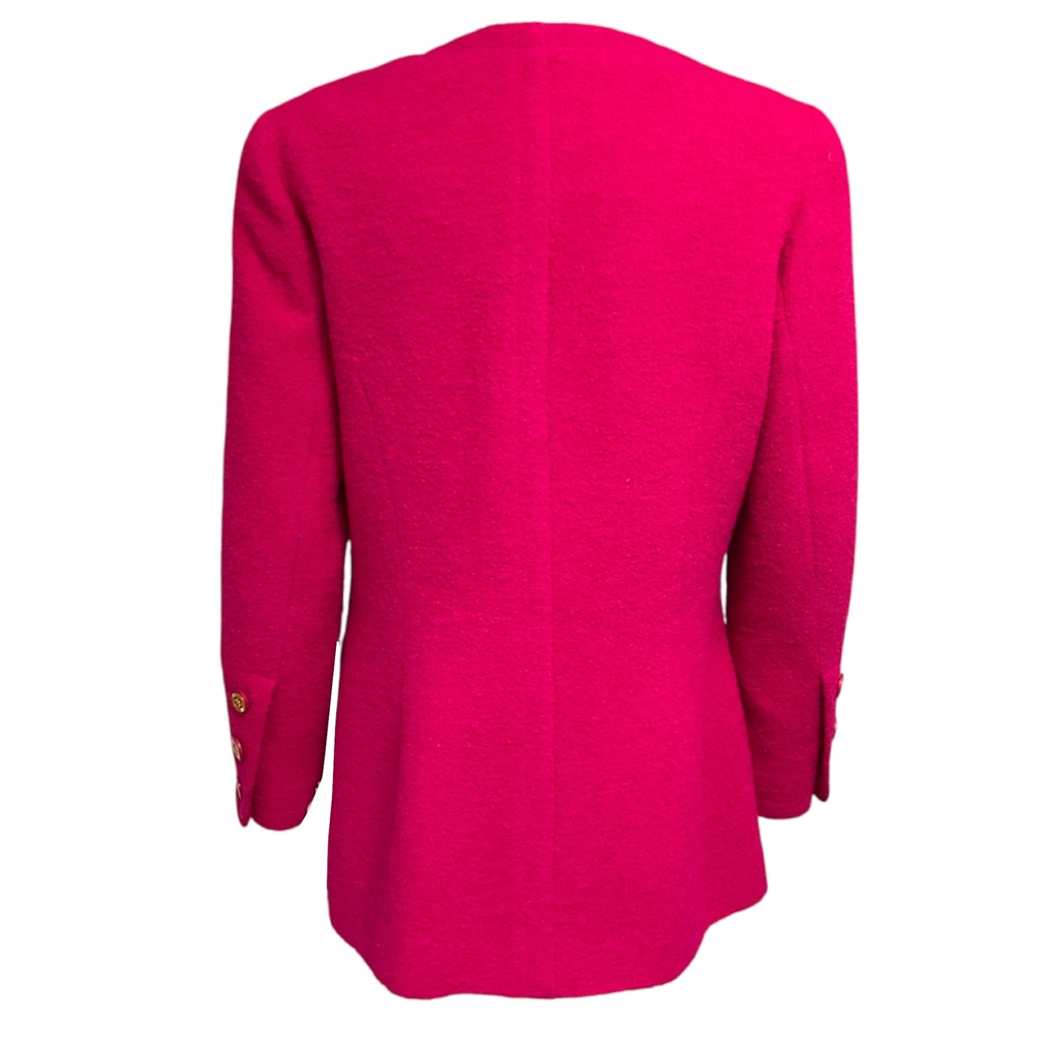 Chanel Vintage Hot Pink Boucle Wool Tweed Jacket with Gold CC Logo Buttons