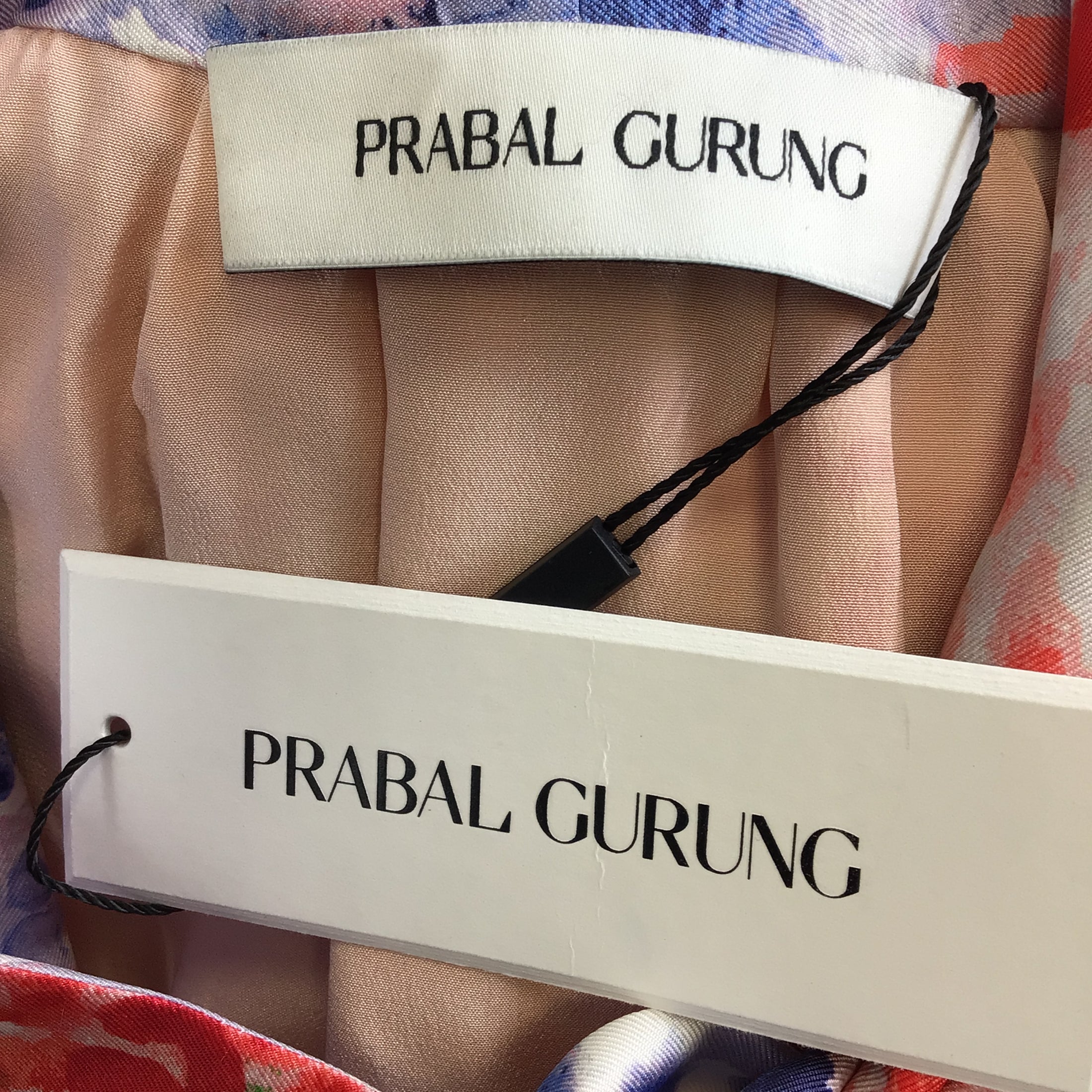 Prabal Gurung Red / Blue Multi Printed Tie-Neck Silk Blouse