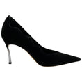 Load image into Gallery viewer, Casadei Black Suede Scalloped Edge Pumps with Silver Blade Heel
