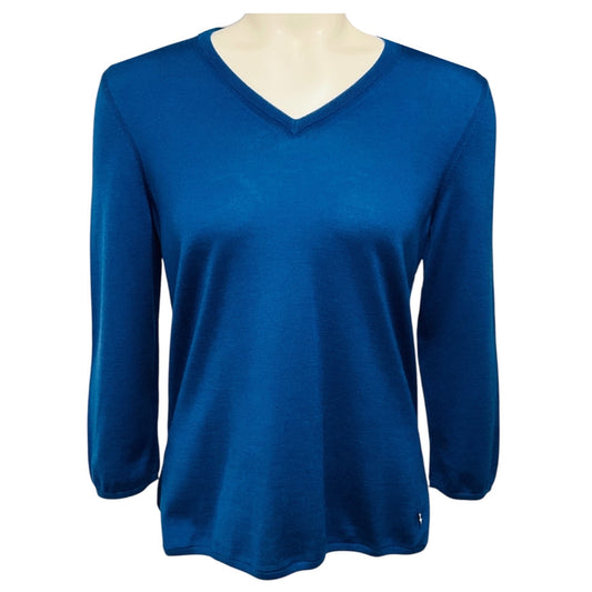 Hermes Blue Long Sleeved V-Neck Cashmere and Silk Knit Sweater