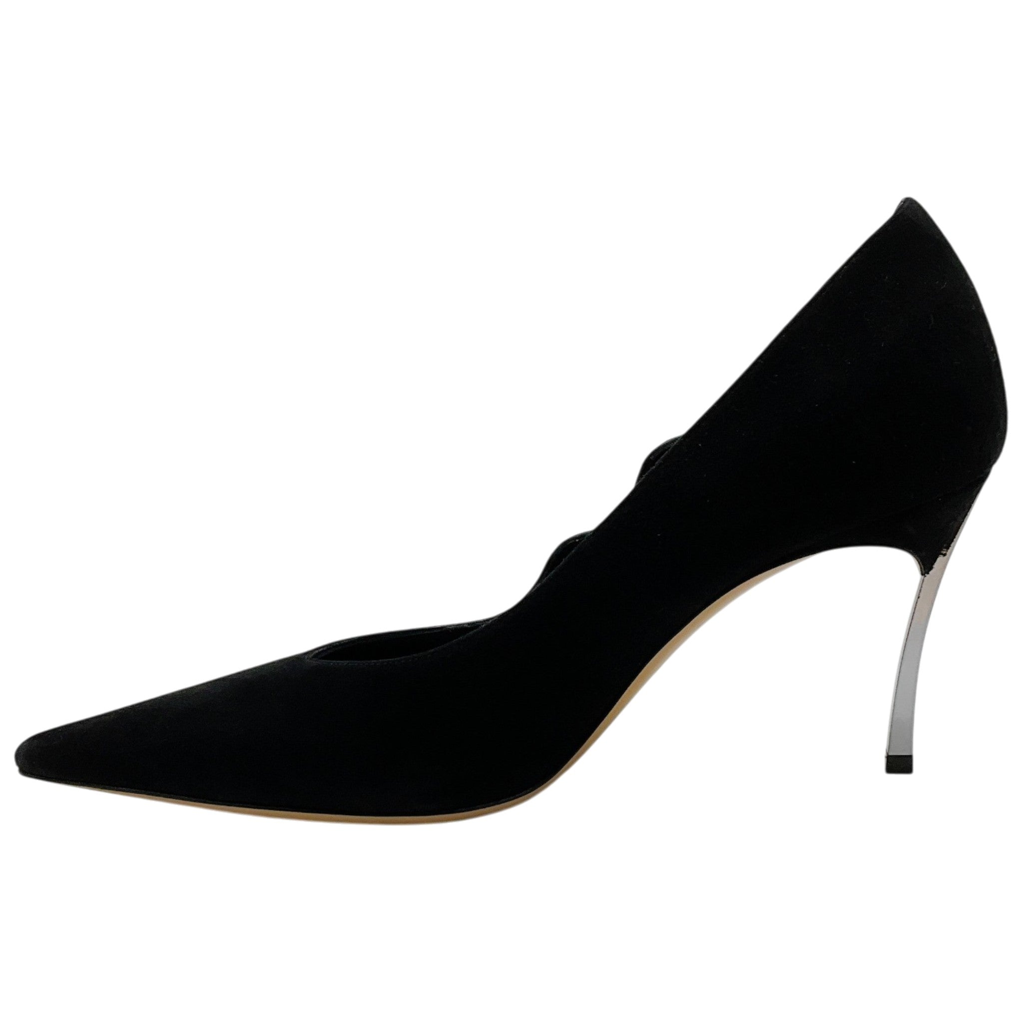Casadei Black Suede Scalloped Edge Pumps with Silver Blade Heel