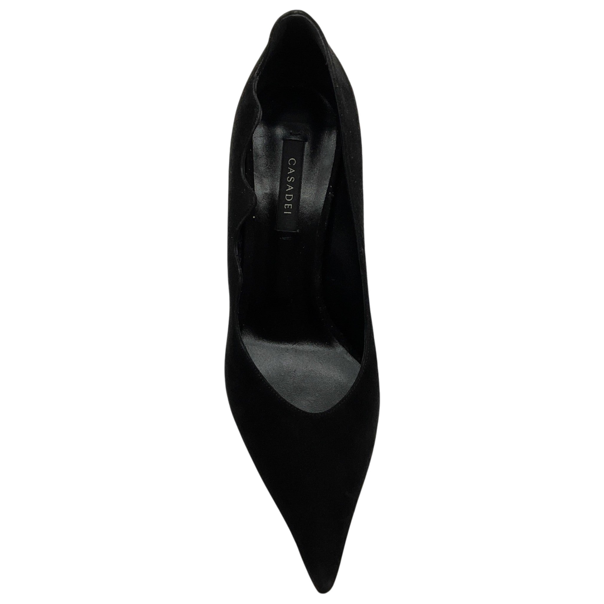 Casadei Black Suede Scalloped Edge Pumps with Silver Blade Heel
