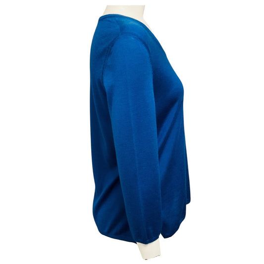 Hermes Blue Long Sleeved V-Neck Cashmere and Silk Knit Sweater