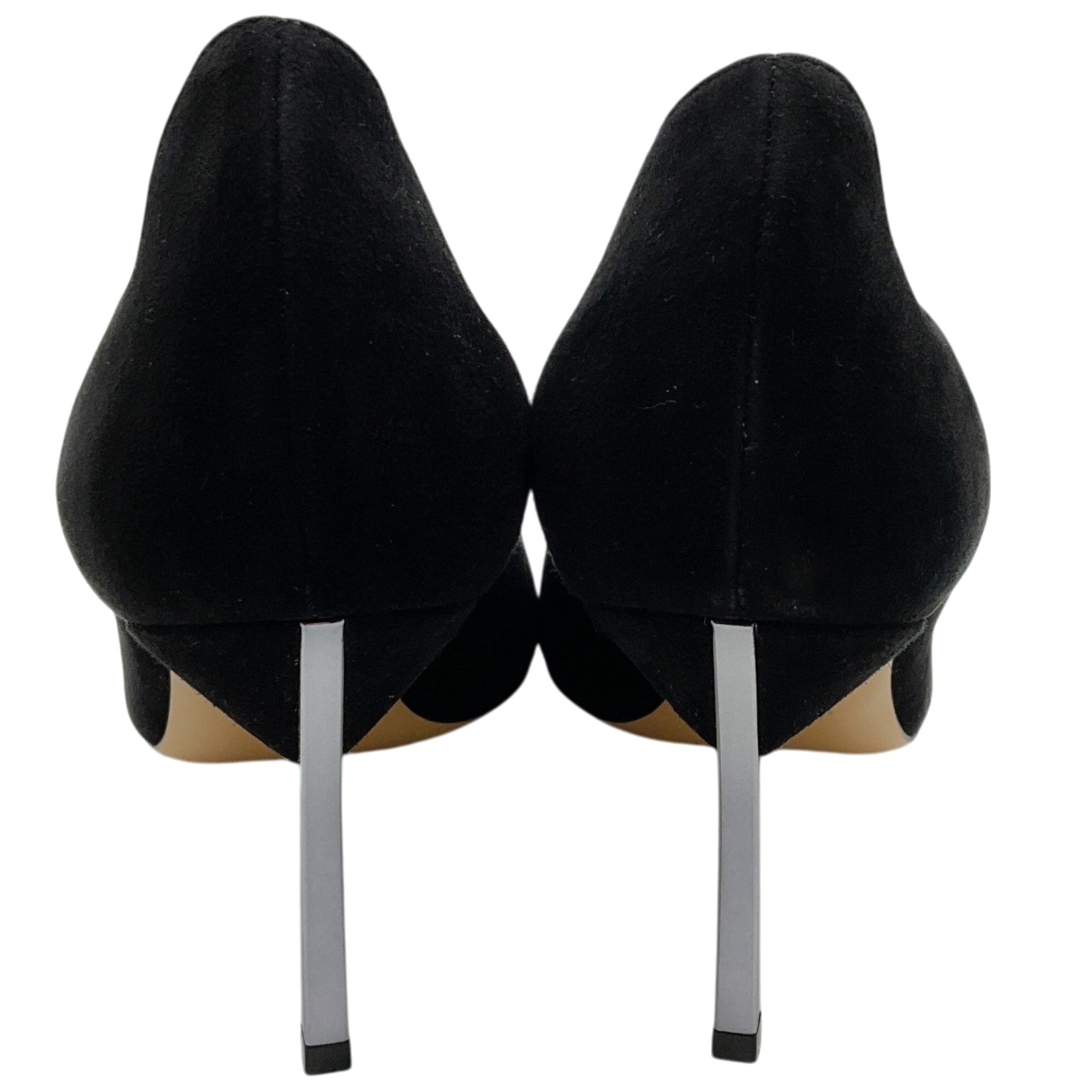 Casadei Black Suede Scalloped Edge Pumps with Silver Blade Heel