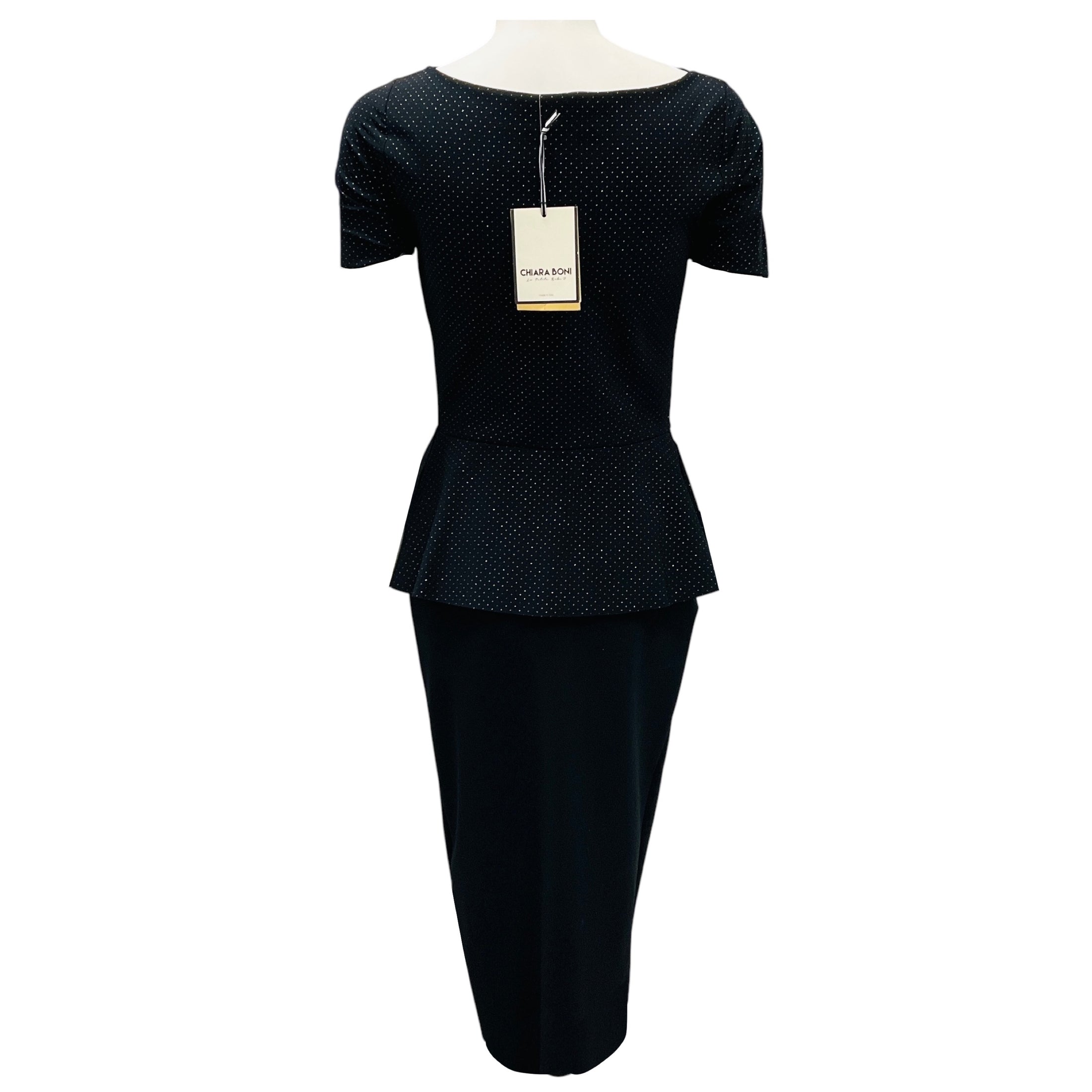 Chiara Boni La Petite Robe Black Tabhita Peplum Metallic Dot Dress