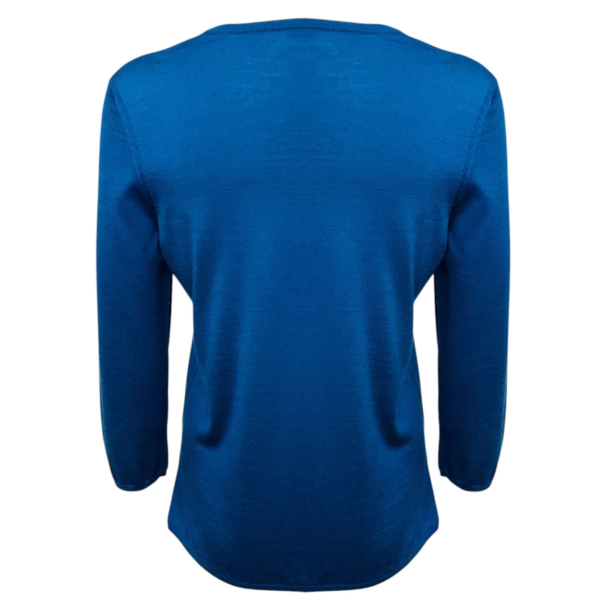 Hermes Blue Long Sleeved V-Neck Cashmere and Silk Knit Sweater