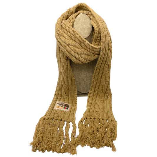 The North Face x Gucci Sand Fringed Cable Knit Wool Scarf
