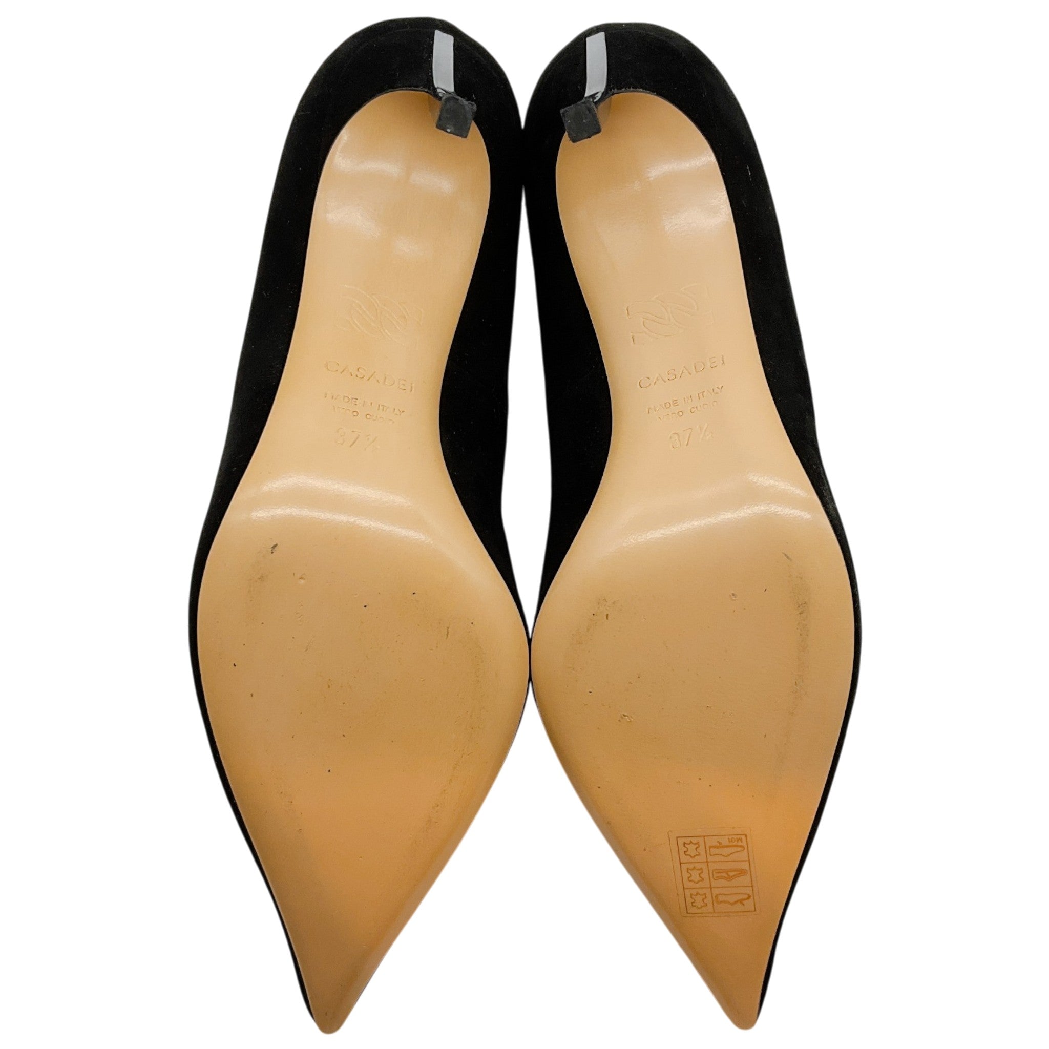 Casadei Black Suede Scalloped Edge Pumps with Silver Blade Heel
